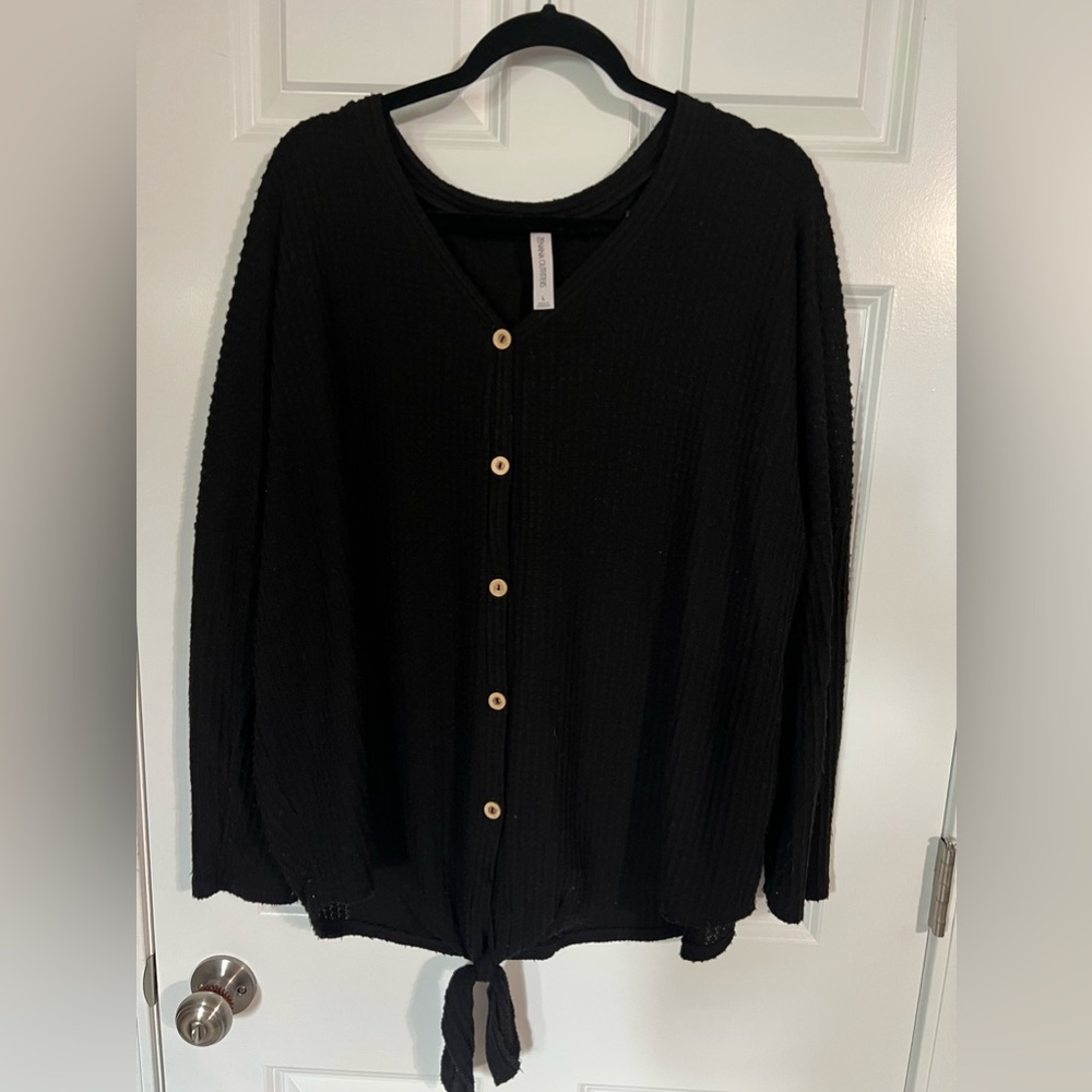 Womans Top - Black - button down feature with a tie